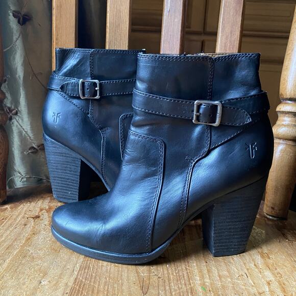 FRYE PATTY RIDING Boot Women’s US 8.5B Buckle Block Heel Leather Side Zip - Picture 5 of 7